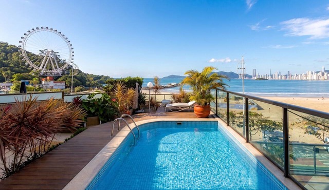 Apto luxo, piscina priv, vista mar e roda gigante