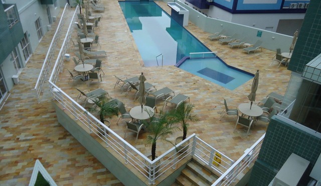 Exclusive, upscale location with saunas, regular and heated pools, and fitness center.