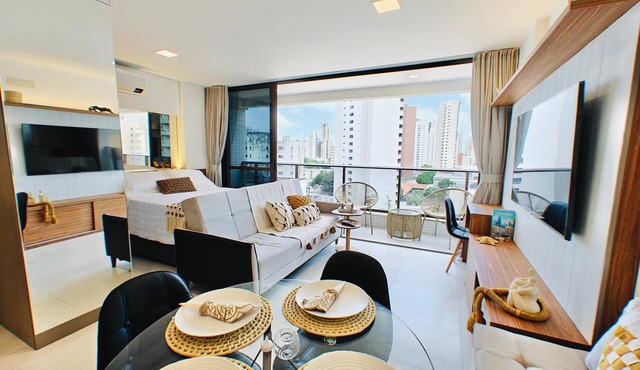 Luxury Flat with Coworking, Gym & Rooftop – 1Gb WiFi – 4 min to Beachfront in Fortaleza