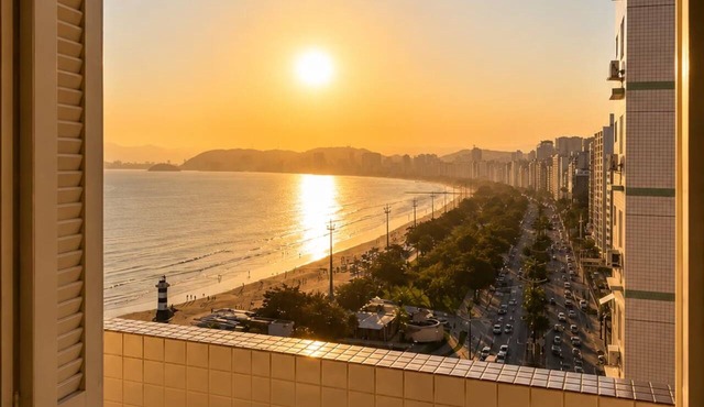 Oceanfront - Panoramic View, Cinematic Sunset in Santos