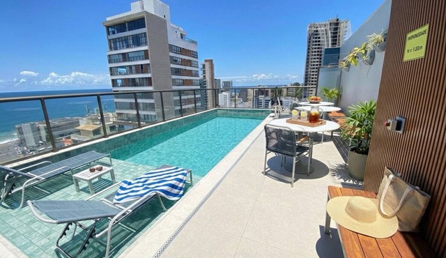 Spacious Barra Ocean View Luxury King Condo with Rooftop Pool - Sleeps 4 - NEW! in Salvador